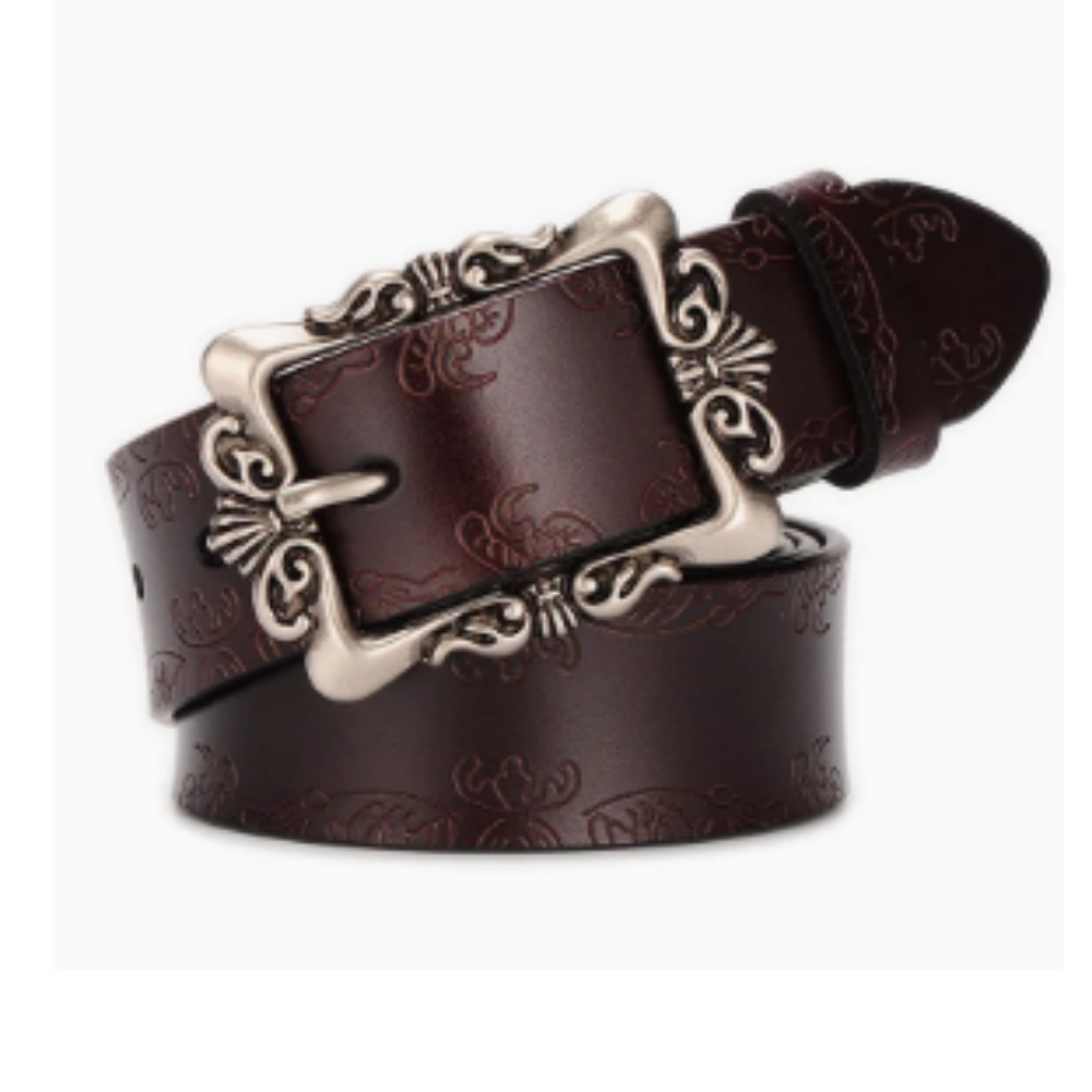 Women's Brown leather belt with beautiful silver buckle. - Picture 1 of 5
